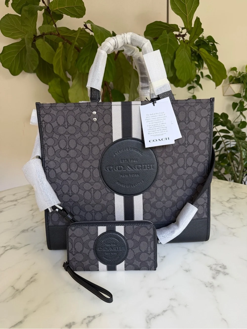 NWT COACH Dempsey Tote Bag 40 In Signature Jacquard & Large Phone Wallet C8418